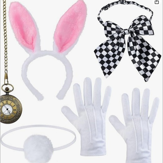 Nuevo traje de Pascua, sombrero alto con orejas de conejo, sombrero de Pascua, pajarita decorativa, calcetines por encima de la rodilla, reloj de bolsillo, camino de la ropa