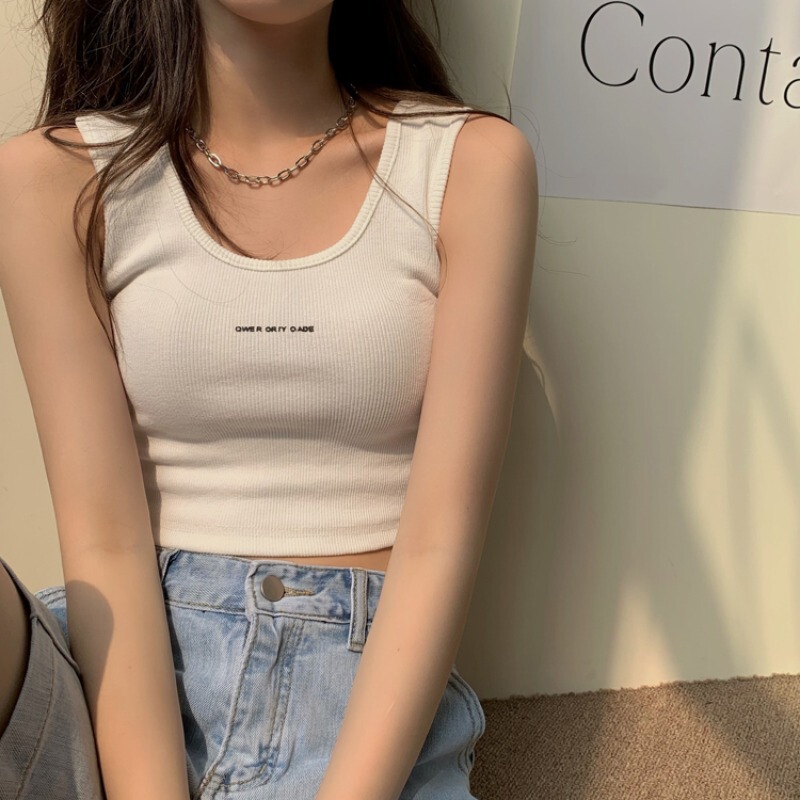 Trendy Ribbed Camisole Top for Summer, Short High-Waisted Slim-Fit Sleeveless Sports Tank Top for Women Trendy Ribbed Camisole Top for Summer, Short High-Waisted Slim-Fit Sleeveless Sports Tank Top for Women