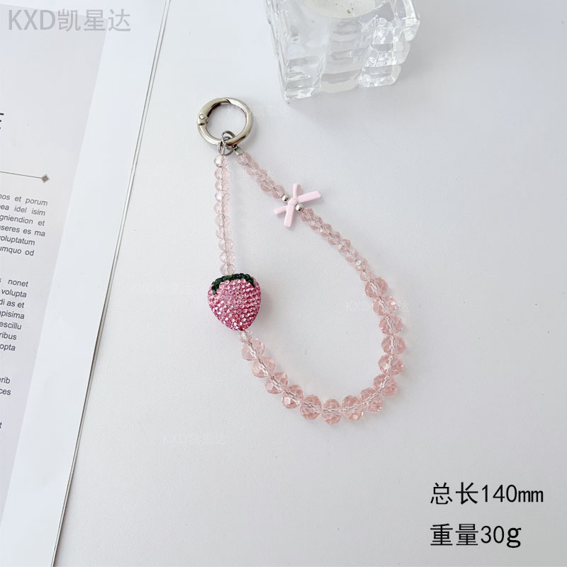 [핑크] 라인스톤 딸기 휴대폰 체인
