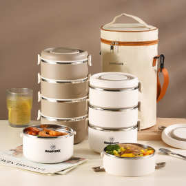 日式不锈钢盒保温多层饭盒便携家用圆形学生密封多层便当盒午餐盒