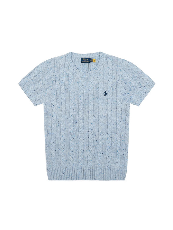 Cross-Border New Style Irl Raff Wool Blend Pony Embroidered Logo Cable Knit Short-Sleeve Gradient Multicolor Dot T-Shirt Cross-Border New Style Irl Raff Wool Blend Pony Embroidered Logo Cable Knit Short-Sleeve Gradient Multicolor Dot T-Shirt