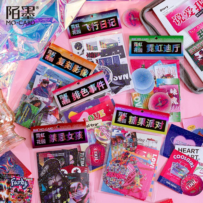 陌墨 Плотная бумага лазерные наклейки Neon Garden Series Цветной набор декоративных наклеек 6 типов
