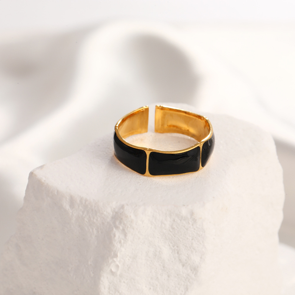 8g Weight 18K Gold Plated Plating Material Open Rings Classification Adjustable Ring Size 1 Piece Quantity Holiday, Daily Occasion 304 Stainless Steel Material Star, Oval, Wings Pattern Unisex Gender Enamel Design Simple Style, IG Style Style Wholesale Jewelry IG Style Simple Style Star Oval Wings 304 Stainless Steel 18K Gold Plated Enamel Open Rings 3