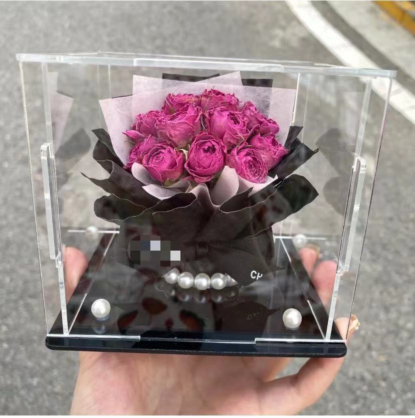 Cross-border Acrylic Gift Box Everlasting Flower Dried Flower Rose Couple Birthday Mother's Day Valentine's Day Gift Decoration Ornament