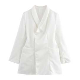 2024秋季ins女装白色翻领微喇袖西装外套西服