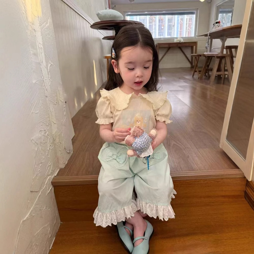 [Ready Stock] Xy251394 Girls' Outfit Set 2026 Summer Infant and Toddler Girl Korean Style Doll Shirt Top