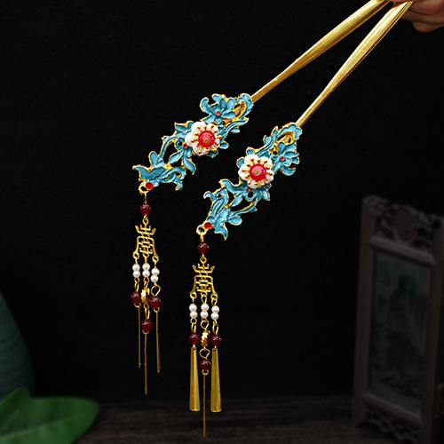 New style qipao Hanfu head accessory, jadeite blue ancient costume flowing silk hairpin, handmade hair comb accessory, traditional Chinese style hair decoration