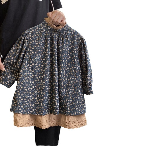 2024 Spring New Girls Floral Dress Comfortable and Breathable Korean Forest Style Children's Princess Dress Puff Sleeve Dress