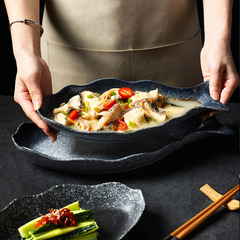 日式陶瓷蒸魚盤創意裝魚盤子家用酸菜魚盤高端2022新款大號大尺寸