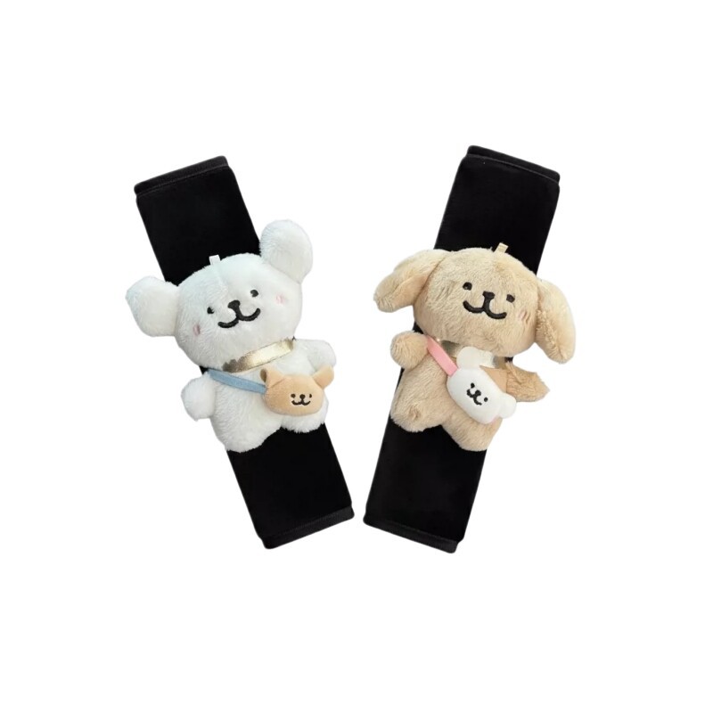 Line Art Puppy Car Seatbelt Shoulder Pad Car Neck Protection Cover Car Interior Accessories Plush Doll