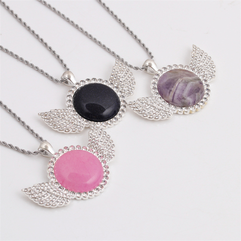 Wholesale New Angel Wing Pendant Turquoise Amethyst Diamond Necklace Nihaojewelry display picture 17