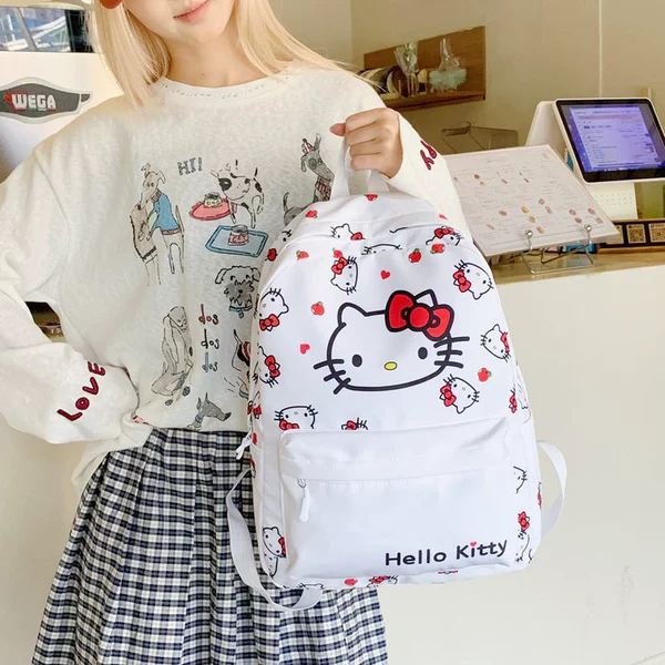 Japanese-Style Kitten Backpack, School Bag, Kt Cat Double-Shoulder Backpack, Cute Cartoon Student Backpack, Cross-Border Backpack for Women