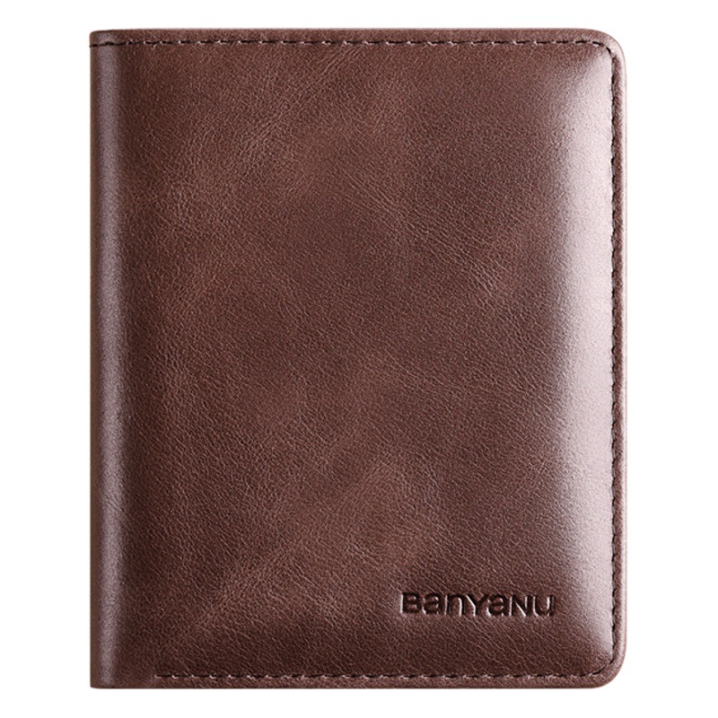 Cross-Border Guangzhou Leather Factory Wallet Men's Genuine Leather Vertical Ultra-Thin First-Layer Cowhide Simple Short Driver's License Card Holder