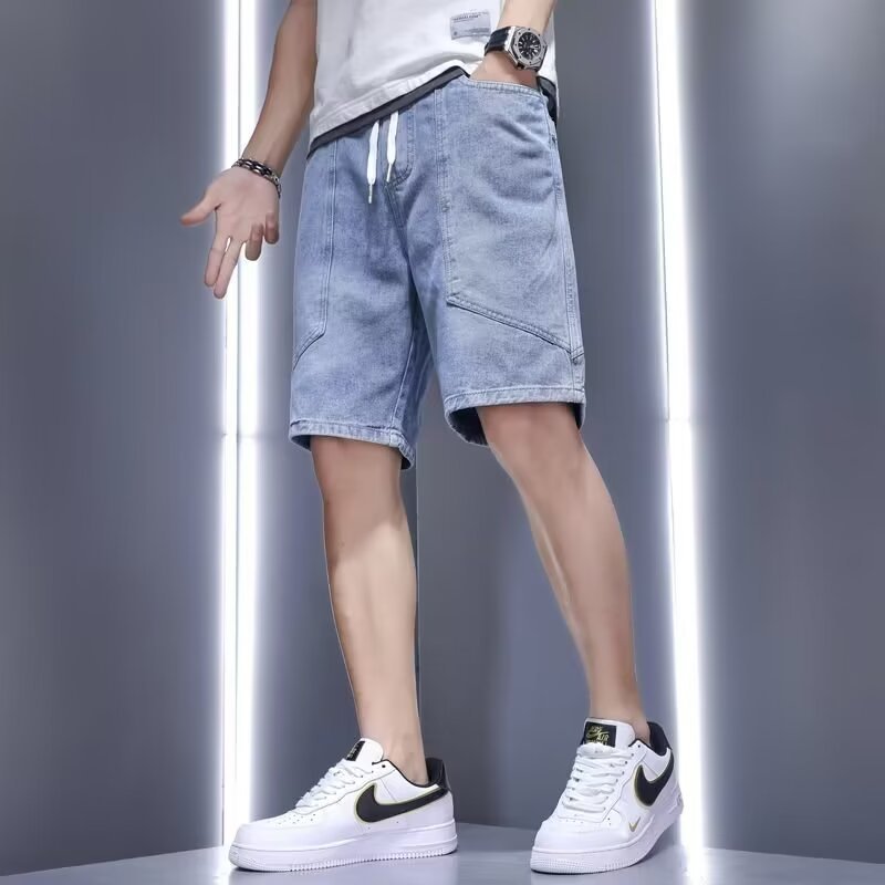 Pantalones cortos de mezclilla lavados retro japoneses para hombres y mujeres, estilo callejero de verano, funciones casuales, monos multibolsillos ~