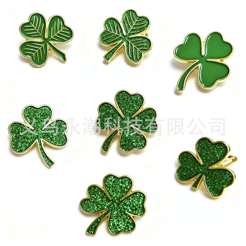 Irish Day Four-Leaf Clover Brooch Clothing Bag Cartoon Dot Oil Lucky Clover Brooch Accessories