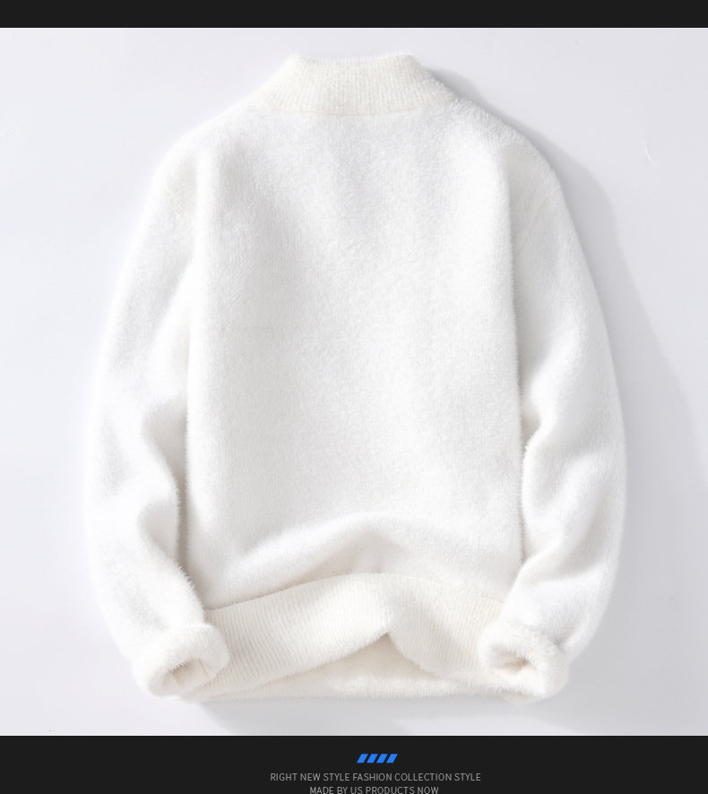 Men's Semi-Turtleneck Knit Sweater - Soft Rabbit Wool Blend, Loose Fit, Casual Winter Pullover For Teens & Adults (White, Beige, Black, Brown)​_voghion.com