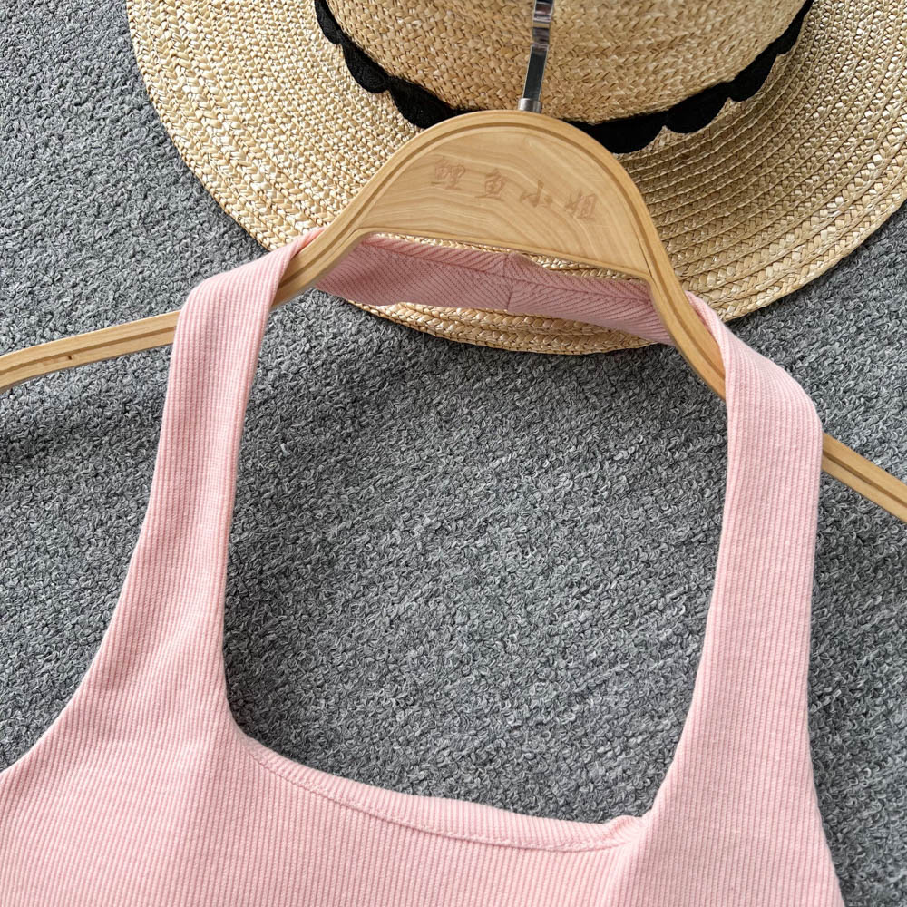 84g Weight Cotton, Rib Fabrics Fabric Type Short Top Length Vest Tops Type Holiday, Banquet, Daily Occasion Halter Neck Neckline Slim Fit Type Solid Color Pattern Summer Season Women's Gender Elegant, Streetwear Style Wholesale Women's Elegant Streetwear Solid Color Tank Tops 13