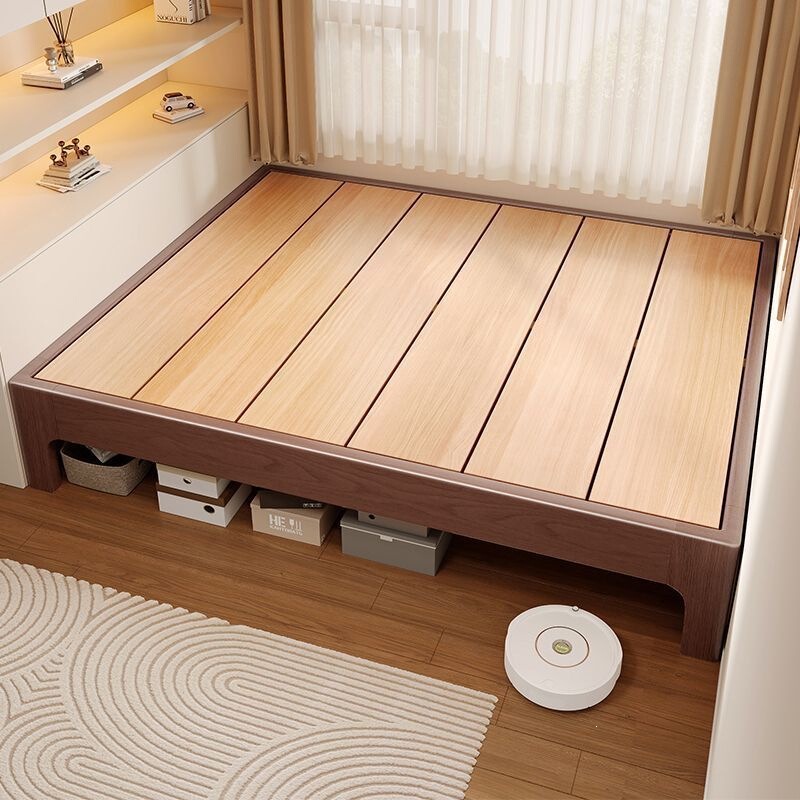 All Solid Wood Tatami Frame Bed Frame Without Headboard, Any Size, Homestay Bed Without Backrest, Low Bed