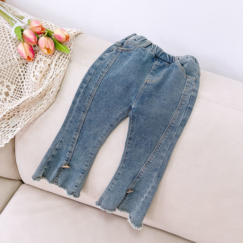 26 mareas nuevas niñas extranjeras coreanas jeans de bocina de primavera y otoño pantalones de bebé casuales para niños pantalones largos