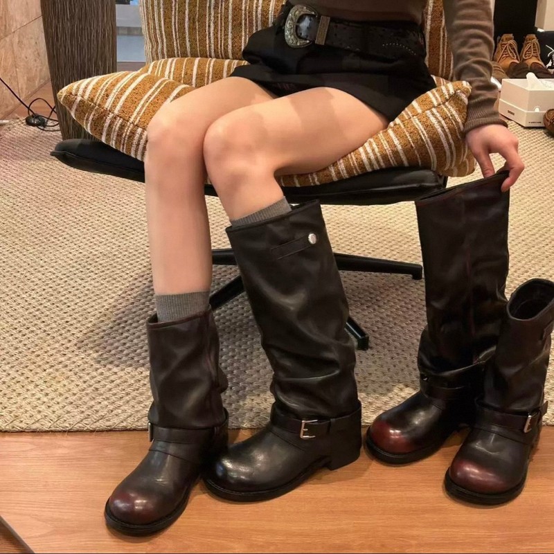 内增高中筒马丁靴女御姐不过膝长靴复古显瘦裤管堆堆靴美拉德靴子|undefined