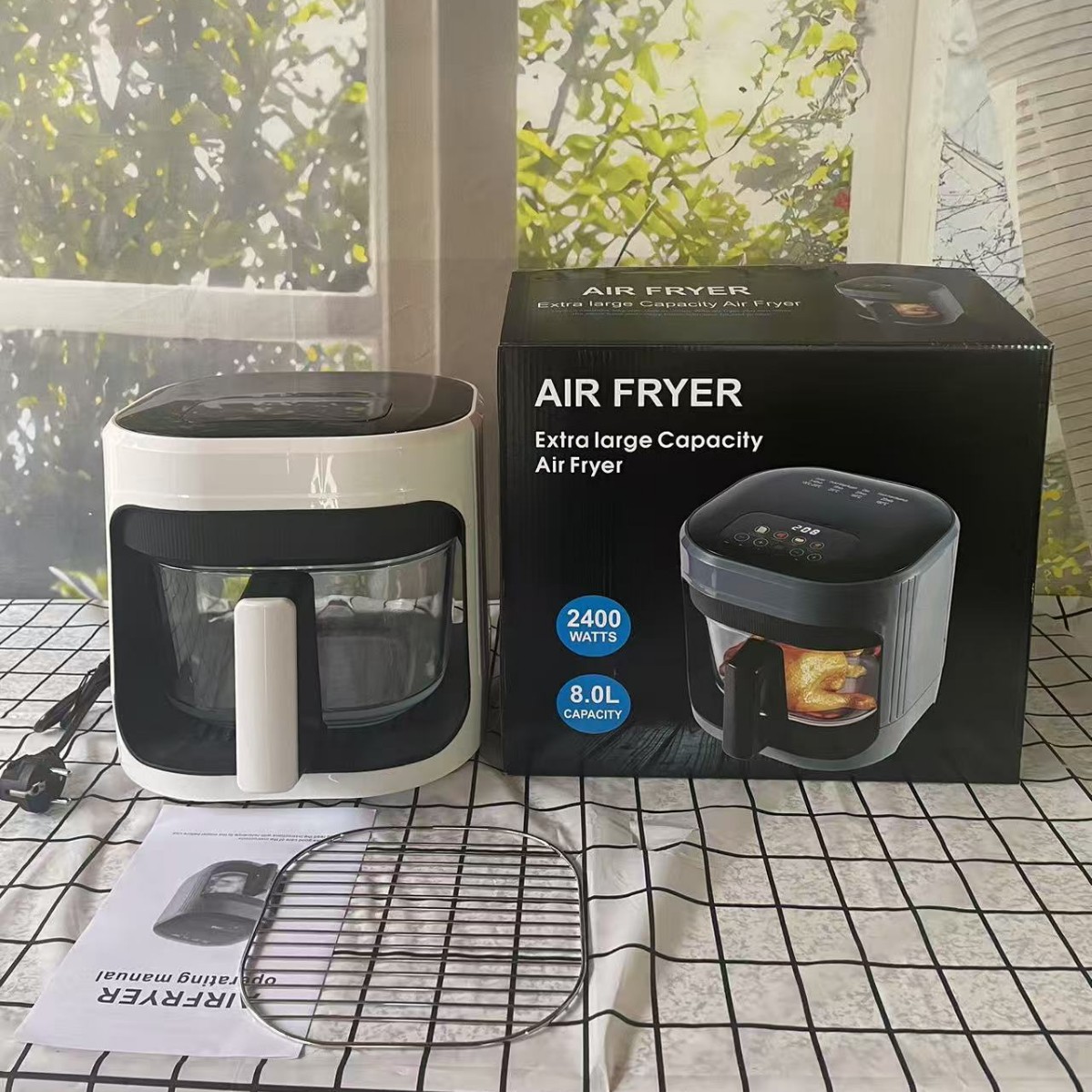 Foreign Trade Air Fryer Household Visual Large-Capacity Multi-Functional Smart Touch Screen Electric Fryer Air 8L