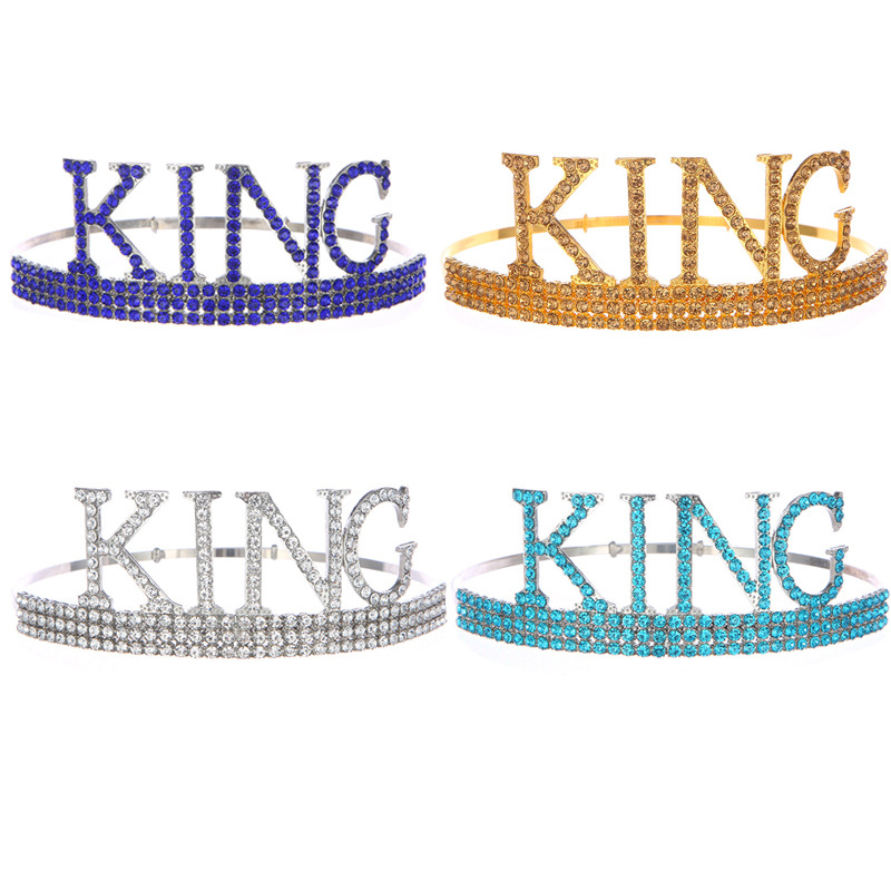European and American Fashion King Crown Male Birthday Crown Tiara Cake Hat Party Supplies Crystal Headband Hair Accessories