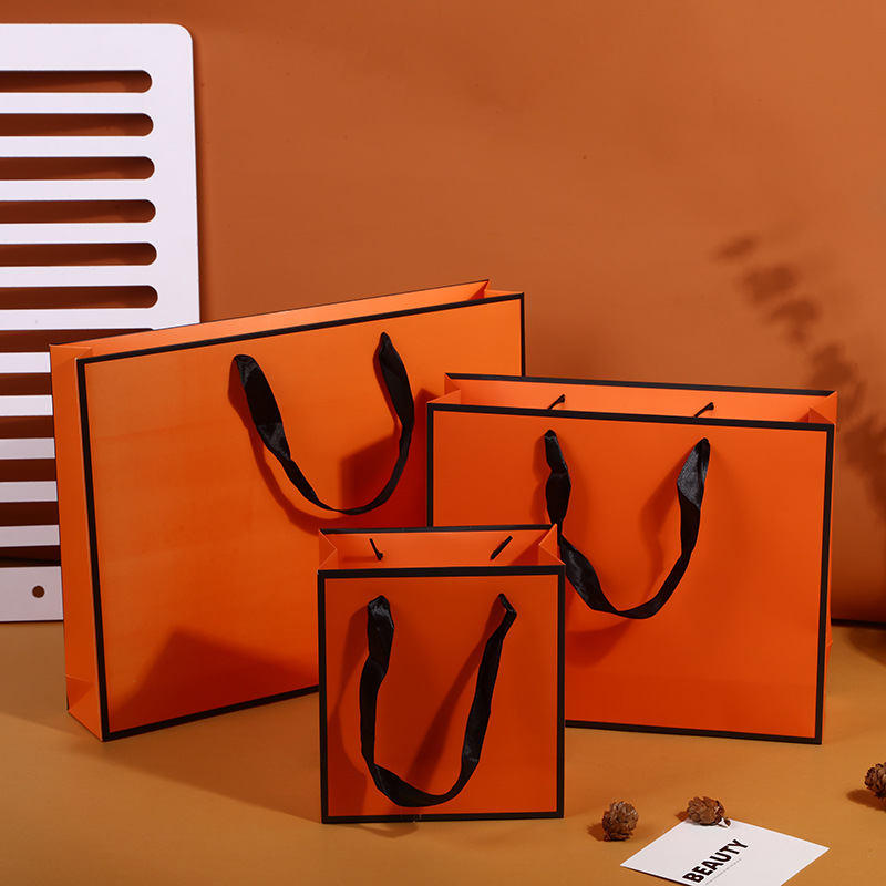 橙色禮品袋手提簡約包裝紙袋子大號購物袋通用服裝袋可印logo