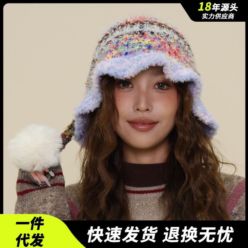 小众设计原创复古彩色毛边套头帽保暖护耳针织帽秋冬保暖毛线帽女|undefined