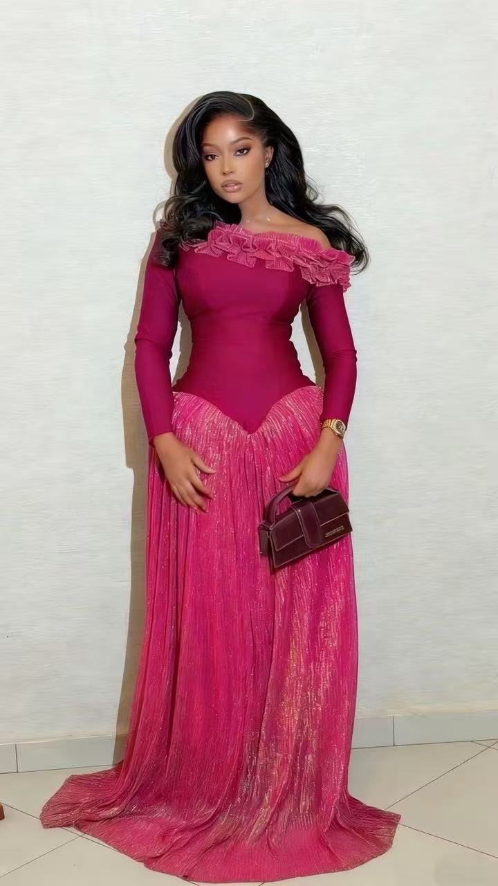 New Spring Retro Luxury Banquet Dress Slimming Long Sleeve Pleated Skirt Women's Fashion Dress_ecoleips.com