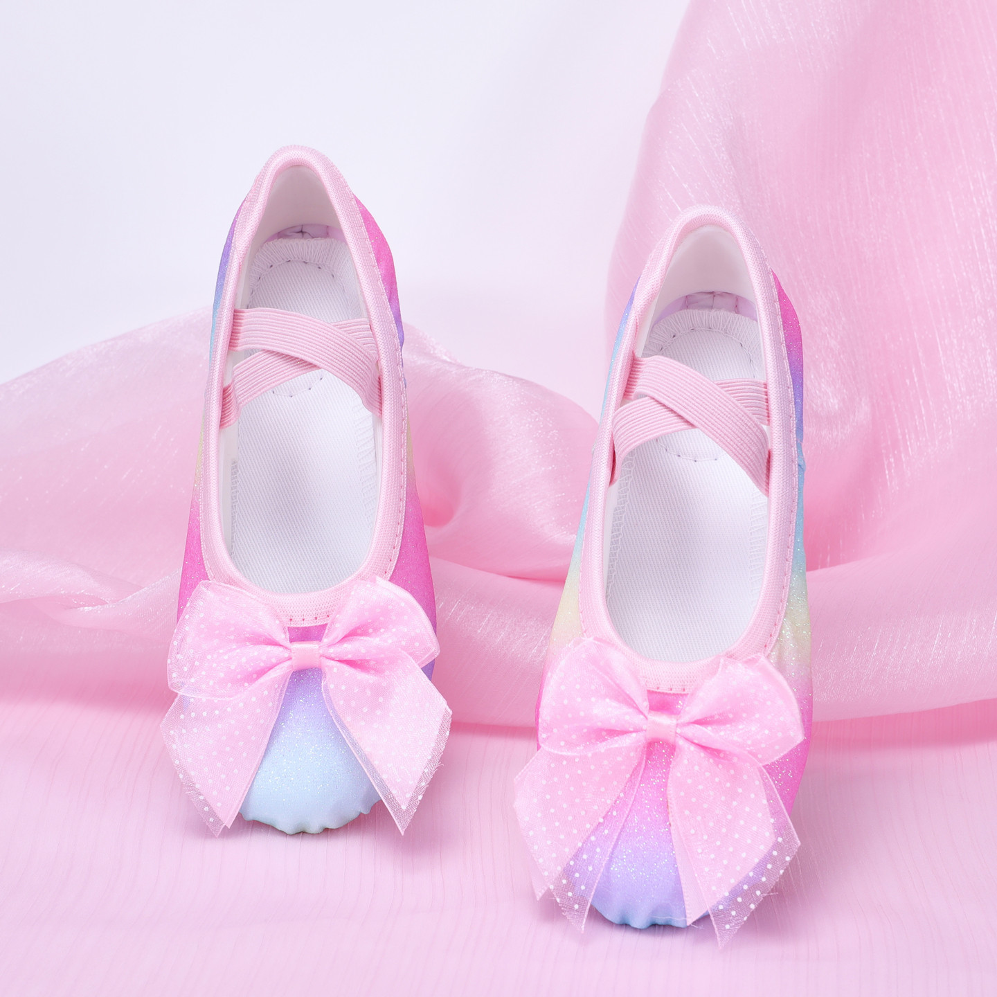 Cute Big Bow Dance Kidsren's Dance Shoes Stage Performance Ballet Body Cat Claw Shoes Girls Shiny 8116