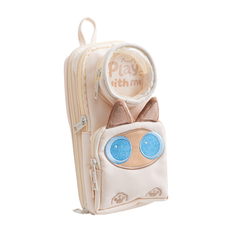 ポータブルランドセル、筆箱、大容量文具箱、高価値猫刺繍文具袋、多機能収納袋|undefined