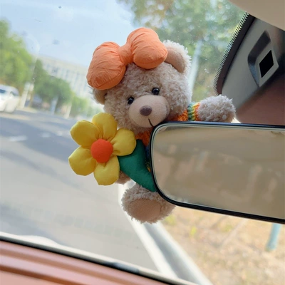 Car ornaments: Doll Car Decoration Interior Accessories - butterfly-orange-blossom-bear-rearview-mirror-model