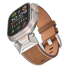 适用apple watch 456789代SE Ultra 机能疯马纹真皮表带 苹果表带