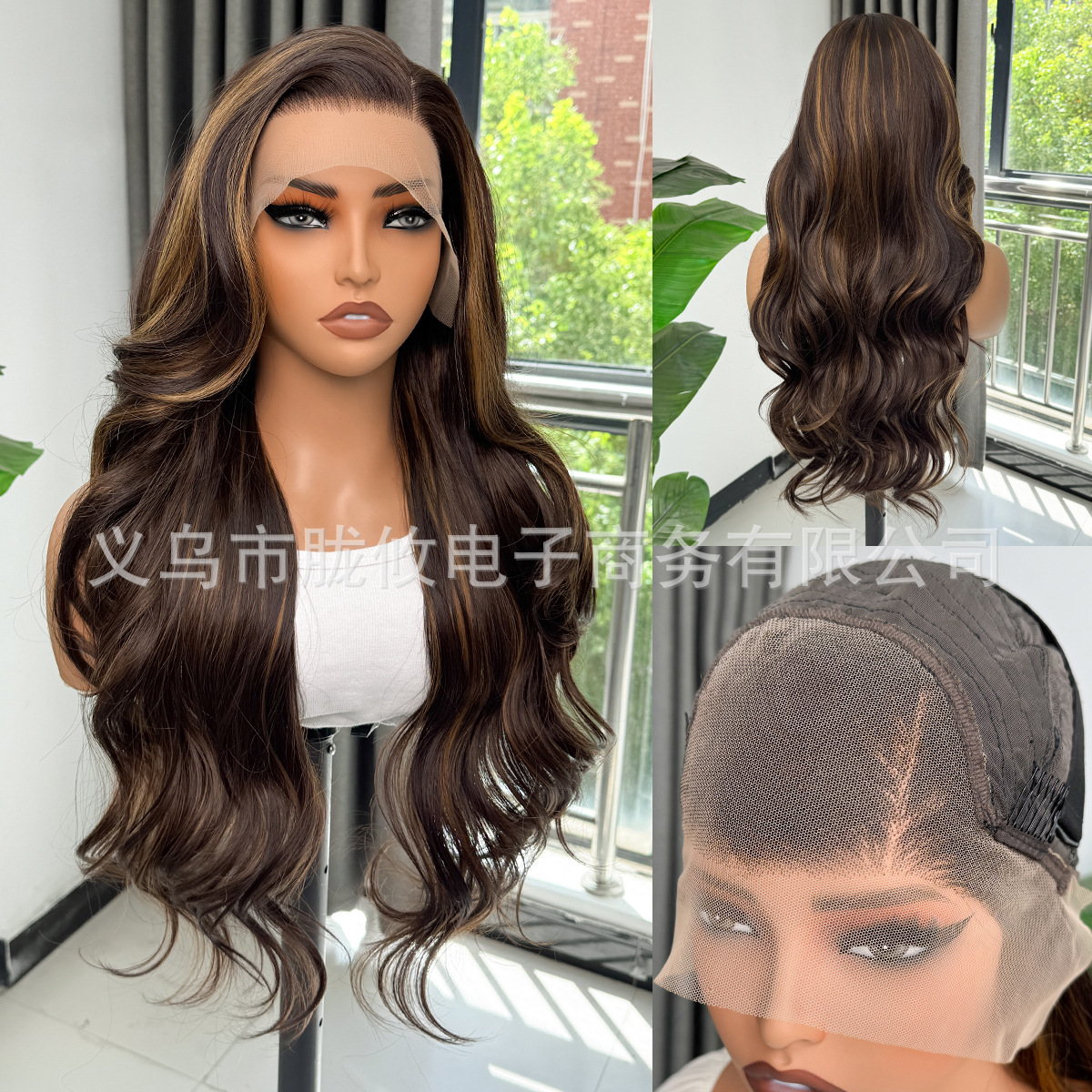 Frente transfronteriza de encaje pelucca pelucca negra tejida a mano 13 * 4 pelucca de cabello largo negro pelucca de cabello para mujeres image 51