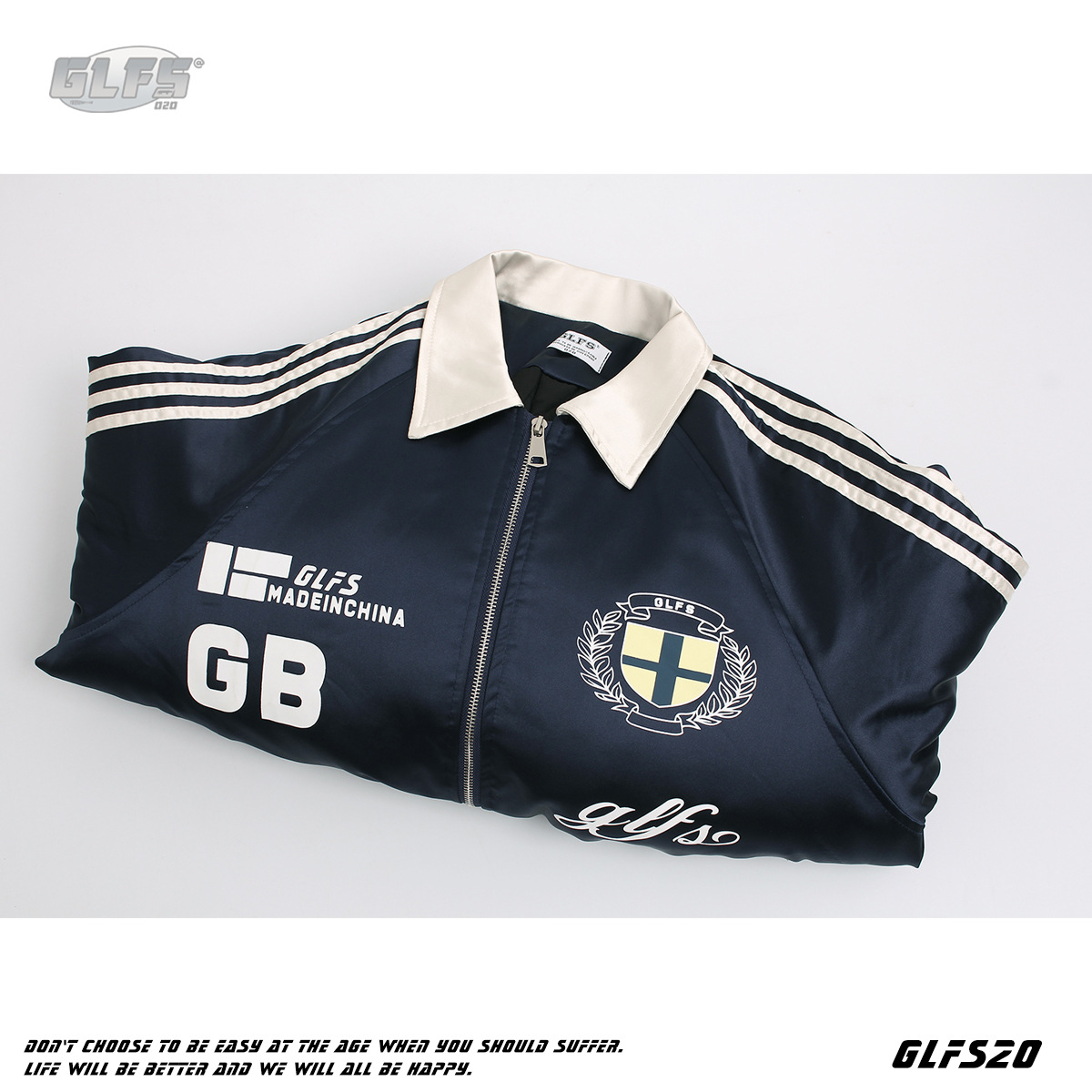 GLFS25 New American High Street Three-Stripes Color-Block Light Padded Turn-Down Collar Cotton College Style Coat Unisex_viptrois.com