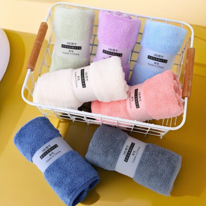 Medium towel 30*60 manufacturers and wholesalers super daily labor protection coral fleece strong absorbent towel Korean style belt packaging