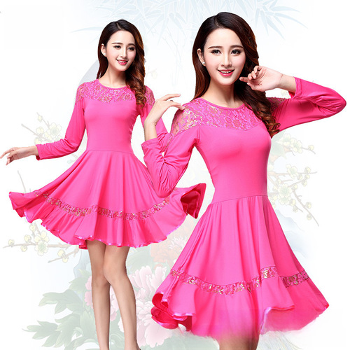 Dance attire for middle-aged and elderly women 2018 spring long-sleeved dress, performance clothing, sporty casual set