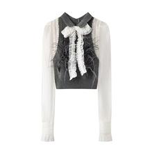 现货2025秋季新款气质时尚欧根纱长袖羽毛装饰针织衫LF25Q41ZB282