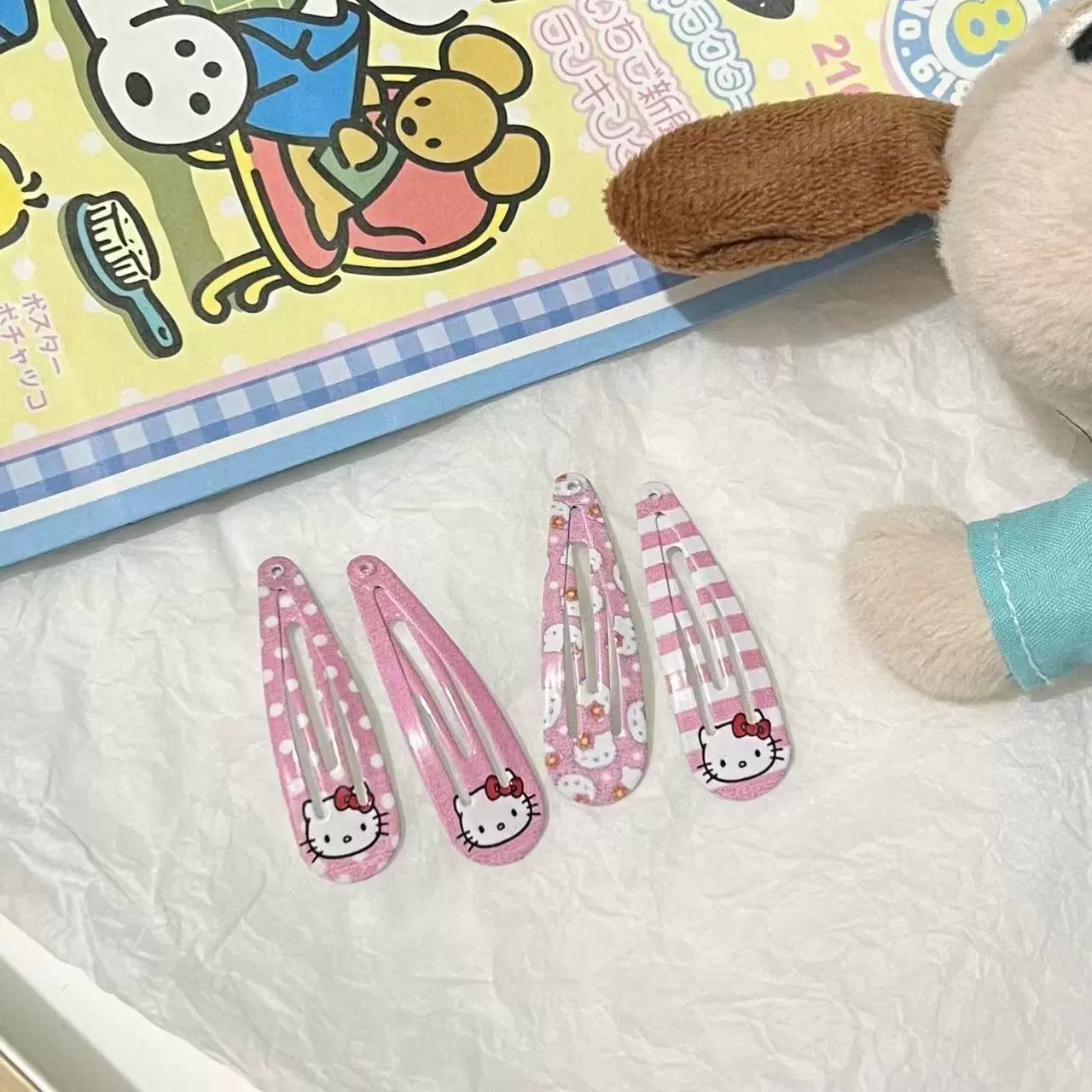 Набор аксессуаров для волос (Hello Kitty) — 10 штук милых японских мультяшных заколок, шпильки и резинки, розовый