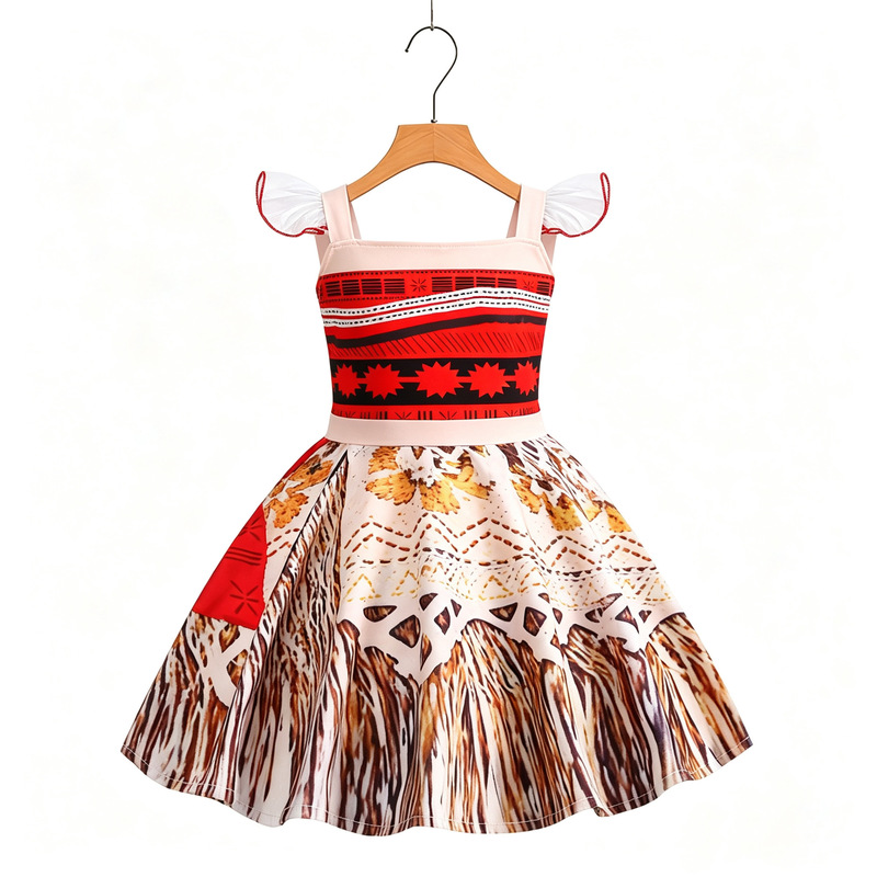 2026 Moana Flutter Sleeve Ocean Adventure Girls' Strap Summer Dress Set Moana Milk Silk Print 2026 Moana Flutter Sleeve Ocean Adventure Girls' Strap Summer Dress Set Moana Milk Silk Print