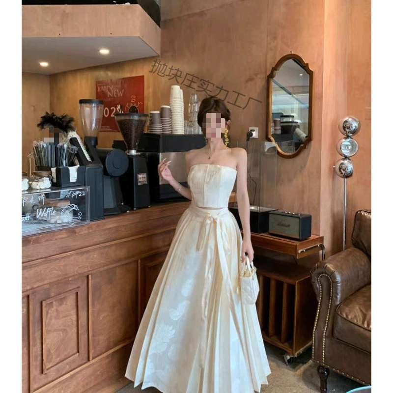 Новый китайский жаккард без рукавов топ-майка женский летний национальный костюм с высокой талией, юбка-бюст из двух частей