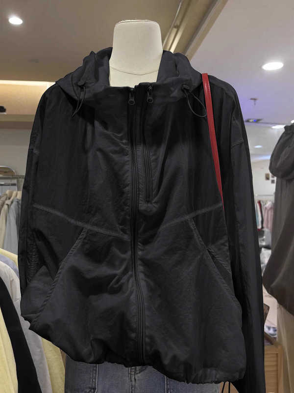 夏の新しいルーズカジュアルダブルジッパー単層薄型多用途フード付きジャケット軽量ジャケット女性の日焼け止めトップ|undefined