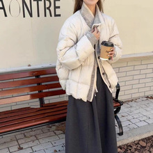 毛线袖拼接羽绒服女欧洲站2025年冬季新款韩版假两件白鸭绒外套潮
