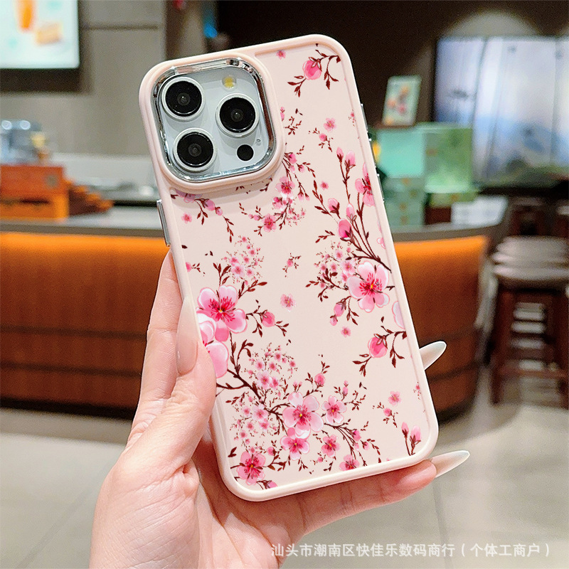 粉红桃花适用iPhone16Promax苹果11/12/13/14/15plus手机保护套XR