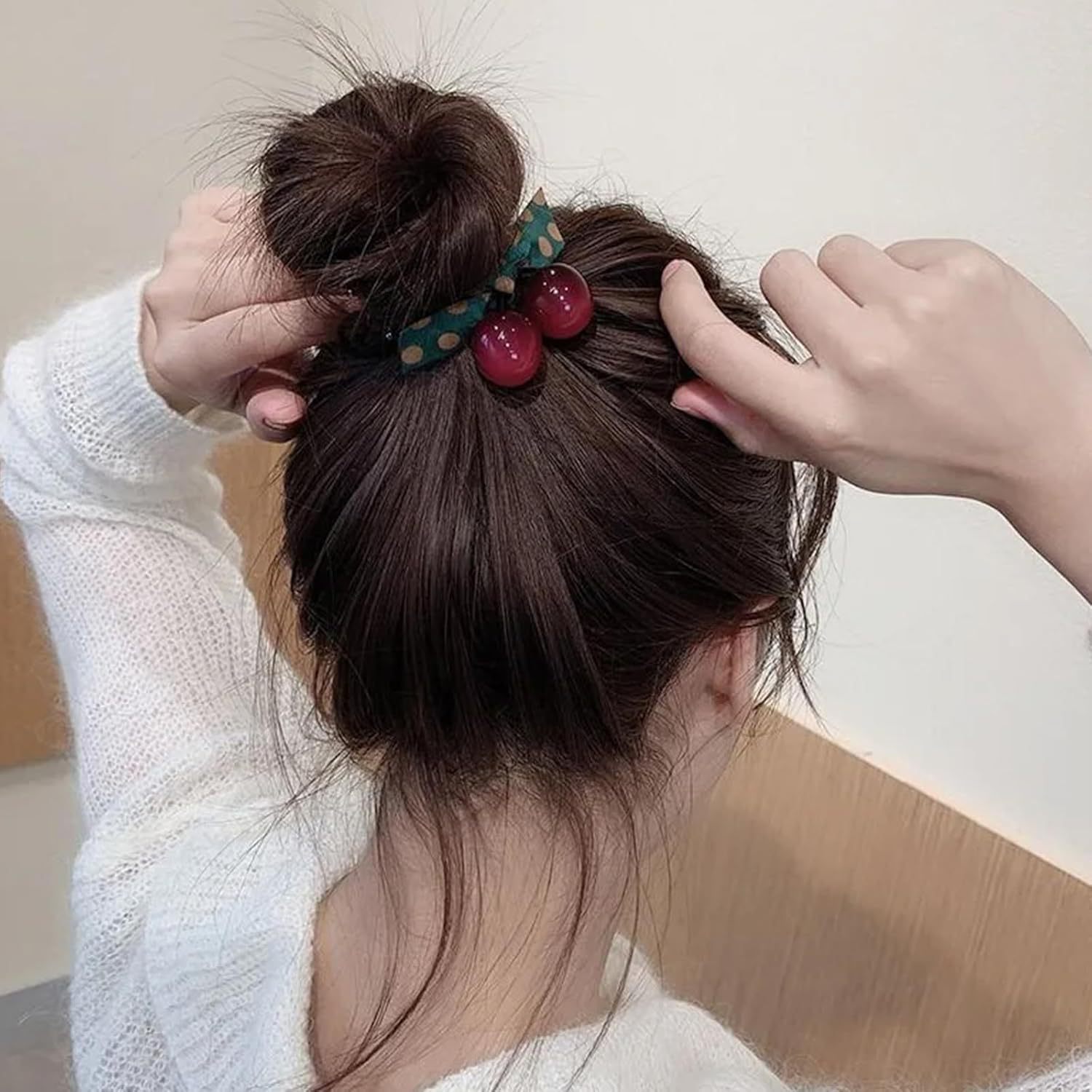 11g Weight Hair Tie Hair Accessories Type 1 Piece, 1 Set Quantity Casual, Daily Occasion Cherry Pattern All Seasons Season Women's Gender Sweet Style Sweet Women's Cherry Cloth Hair Tie 1