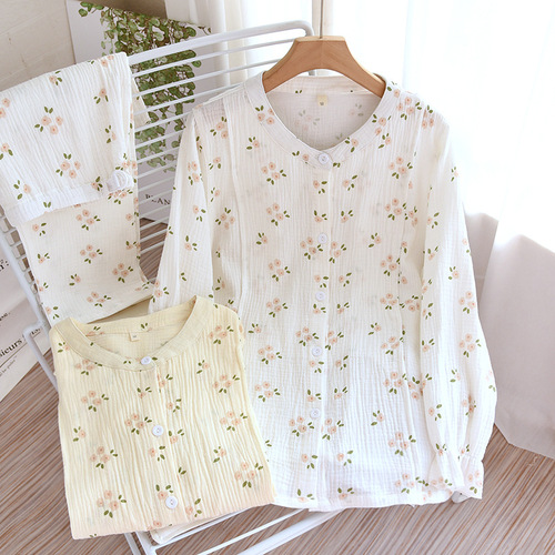 Pure cotton confinement clothes, new type of enlarged washed gauze nursing clothes, spring, summer and autumn thin nursing pajamas, crepe sets