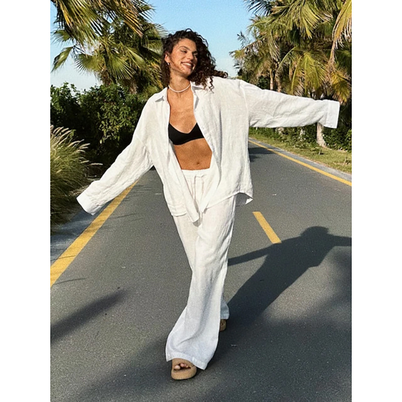 Spring 2025 New Comfortable Commuting Solid Color Casual Pants with Loose Skinny Pants with Loose Waist and Lace-up Texture
