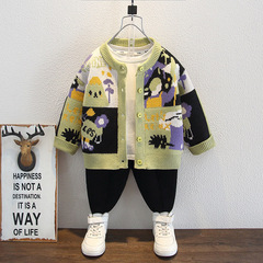 兒童貿易外套春秋季2024新款小童春裝洋氣男寶春款男童針織衫開衫