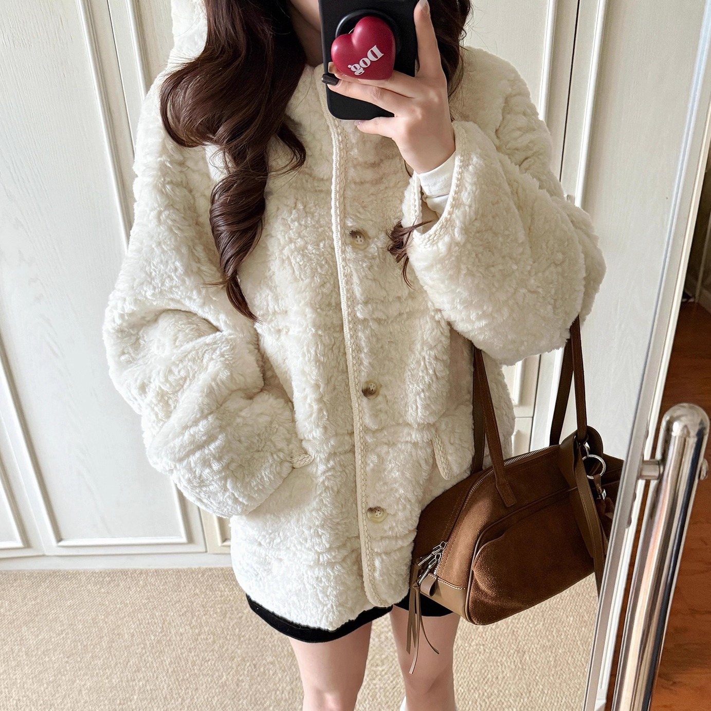 Cross-Border Giant White Hooded Lamb Wool Coat Women's Winter Thickened Webbing Fur All-In-One Fur Coat