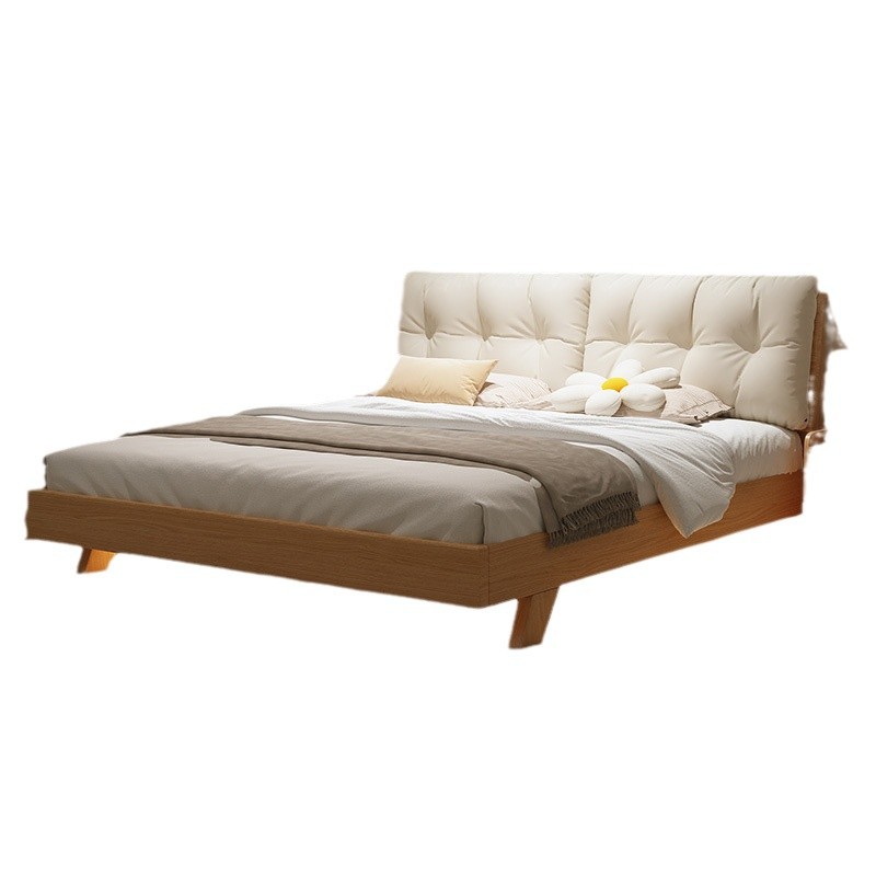 Cama de madera sólida nórdica pequeña habitación de alquiler de lujo ligero simple cama individual de 1,2 m casa 2 m cama principal doble cama grande